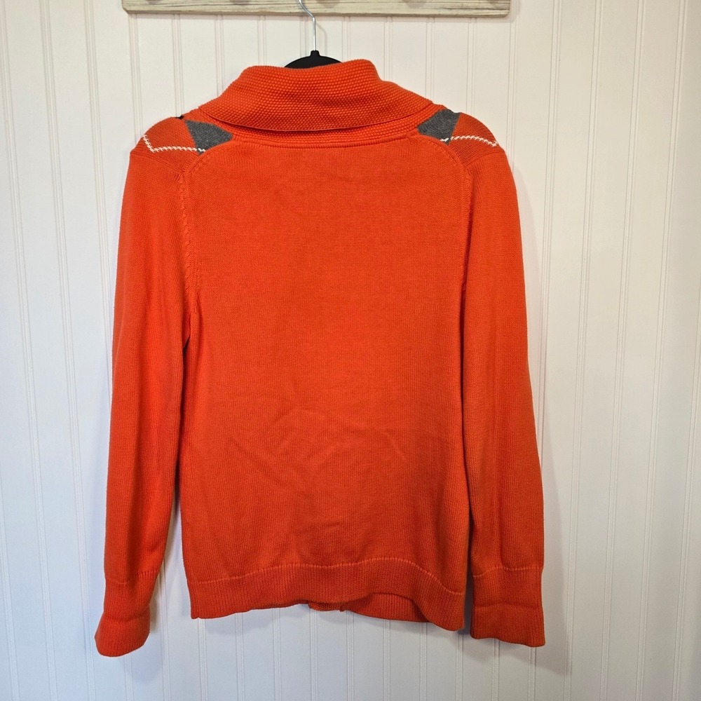 Tommy Hilfiger Orange Argyle Shawl Collar Cardigan Gold Crest Button Sweater M - Picture 6 of 12